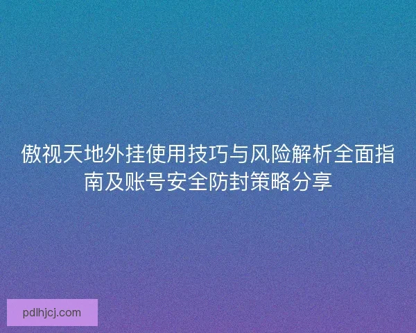 傲视天地外挂使用技巧与风险解析全面指南及账号安全防封策略分享